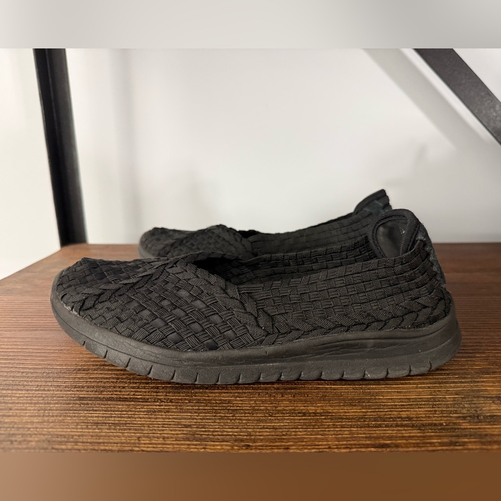 Skechers Bobs Black Pureflex Stretchy Woven Loafer Shoes Size 9.5
